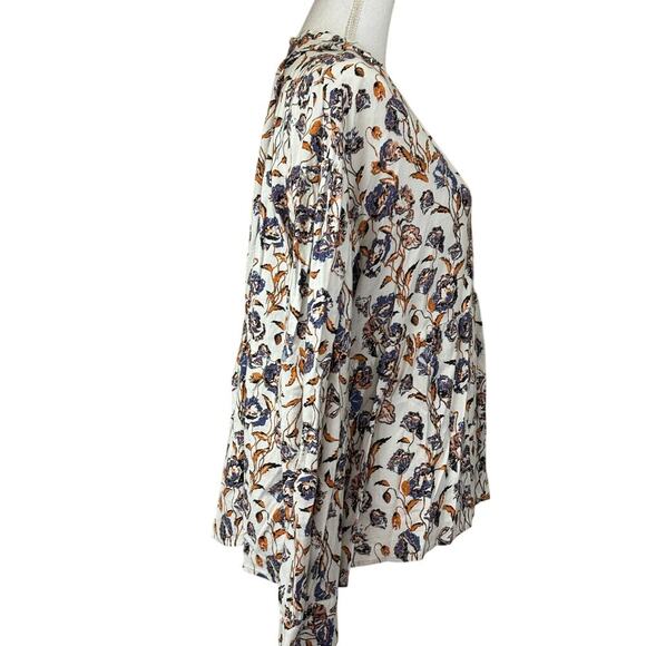 Porridge Keegan Ruffled Babydoll blouse, cream/blue/rust, feminine, bohemian - Picture 2 of 6